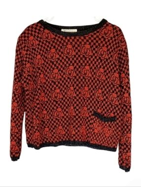 7104 * Diversity Vintage Metallic Rose Checkerboard Sweater Red Black Size Unkno